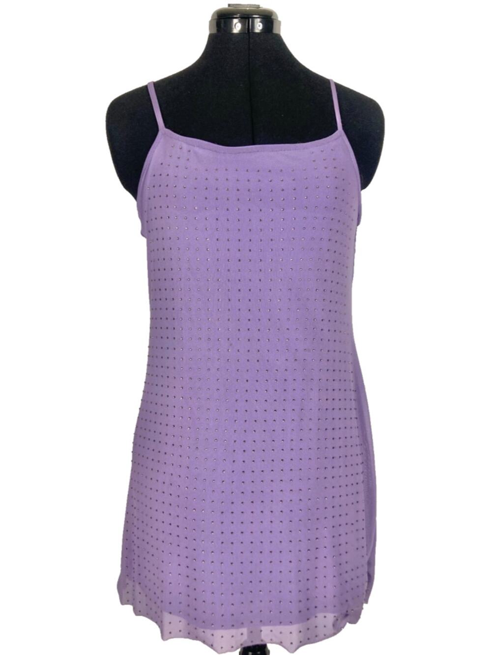 L 14 GIRLS (XS Women's) No Comment tank top mesh rhinestone lilac purple cami
